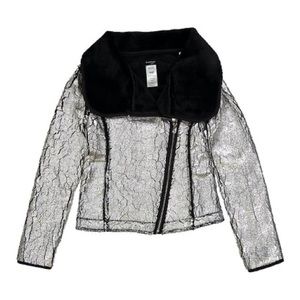 Girls Bebe cracked metallic fur jacket